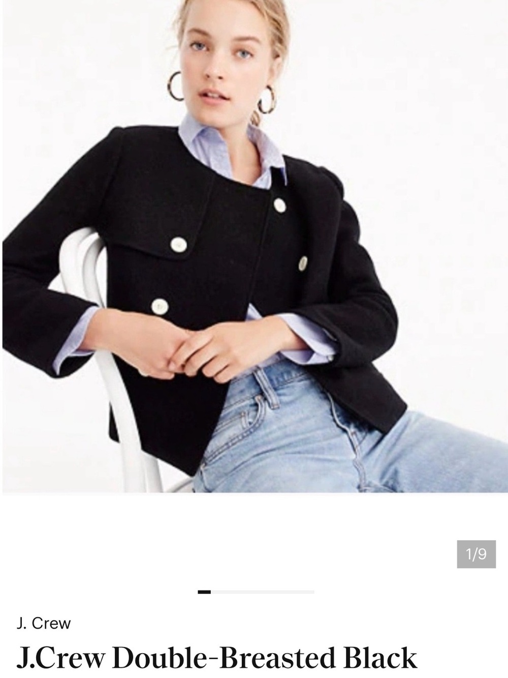 J. Crew Women's Black Double-Breasted 100% Wool coat